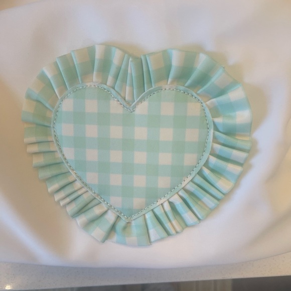 STONEY CLOVER LANE LARGE WHITE POUCH W GINGHAM HEART! Clean - Picture 3 of 10